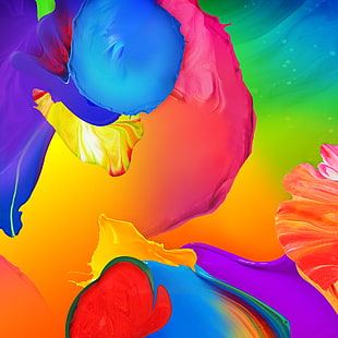 жълто, розово, синьо и лилаво абстрактно произведение на изкуството, android, Samsung, Galaxy S5, Android Wallpaper, Stock Wallpaper, HD тапет HD wallpaper