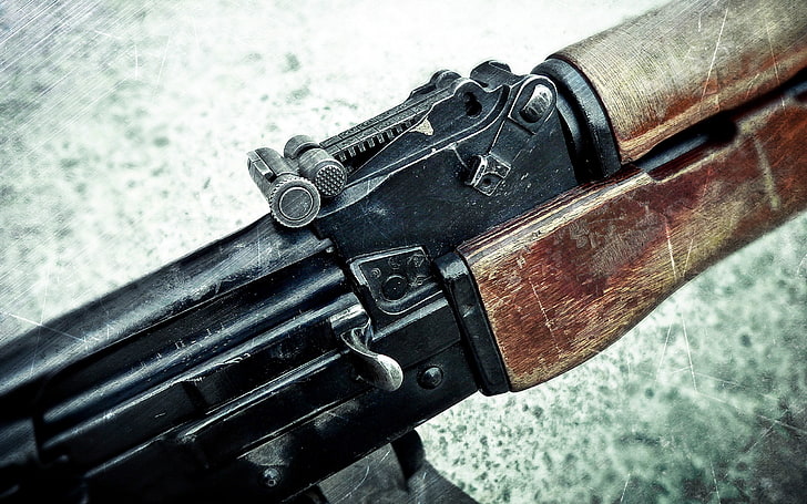 fucile ad azione a bullone nero, pistola, kalashnikov, AKM, arma, Sfondo HD