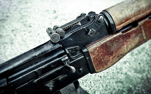 senapan tindakan baut hitam, pistol, kalashnikov, AKM, senjata, Wallpaper HD HD wallpaper