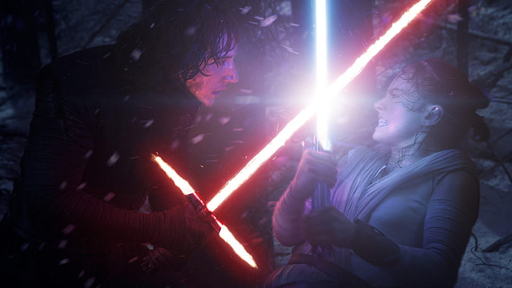 Star Wars Rey and Kylo Ren, Star Wars, lightsaber, movies, science fiction, Star Wars: The Force Awakens, HD wallpaper
