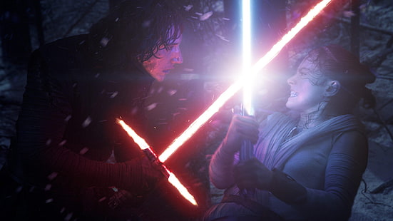 Star Wars Rey et Kylo Ren, Star Wars, sabre laser, films, science-fiction, Star Wars: The Force Awakens, Fond d'écran HD HD wallpaper