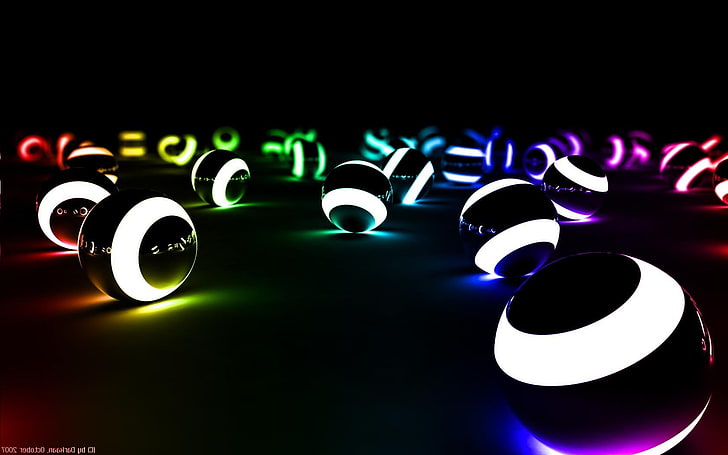 круглые светодиодные светильники разных цветов, шар, неон, цифровое искусство, разноцветные, HD обои