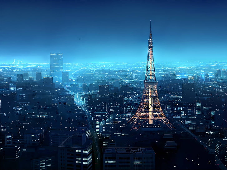 Wieża Eiffla, Paryż, miasto, niebieski, noc, Tapety HD
