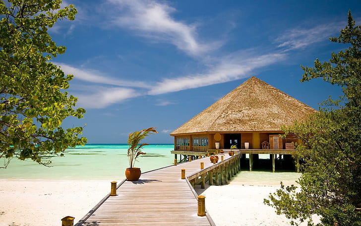 Beach Resort Мальдивы, пляж, природа, курорт, Мальдивы, HD обои