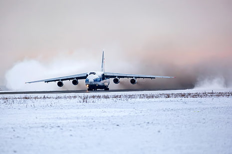 grey airliner on snow with at daytime, aircraft, snow, Antonov An-124, HD wallpaper HD wallpaper