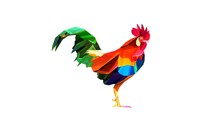 illustration de coq multicolore, animaux, facettes, art numérique, coqs, Fond d'écran HD