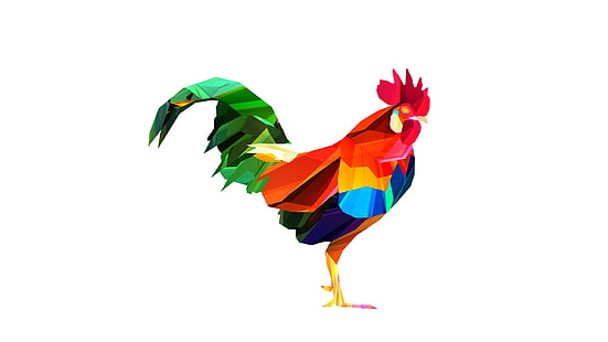 Ilustración de gallo multicolor, animales, facetas, arte digital, gallos, Fondo de pantalla HD HD wallpaper