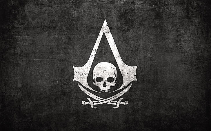 Wallpaper lambang Assassin's Creed, Assassin's Creed: Black Flag, video game, skull, grunge, Wallpaper HD