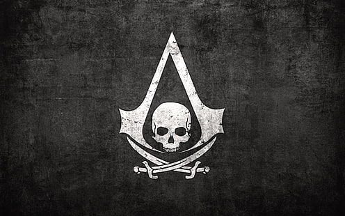 Fondo de pantalla de la cresta de Assassin's Creed, Assassin's Creed: Black Flag, videojuegos, cráneo, grunge, Fondo de pantalla HD HD wallpaper
