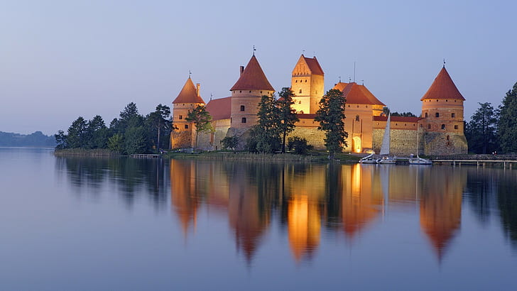 宮殿、トラカイ、城、リトアニア、レンガ、砦、 HDデスクトップの壁紙