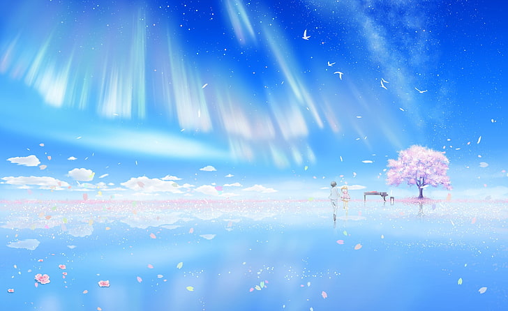 Cherry blossom illustration, anime girls, trees, anime, Shigatsu wa Kimi no  Uso, HD wallpaper | Wallpaperbetter