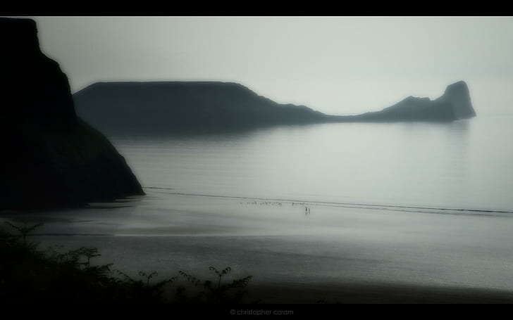 Walking The Worm, остров, уэльс, вечер, прогулка, одна, темнота, вода, пляж, одиноко, синий, сон, береговая линия, HD обои