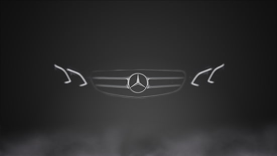 grå Mercedes-Benz galler, Mercedes-Benz, Mercedes-Benz E-klass, W212, bil, mörk, logotyp, svartvit, fordon, HD tapet HD wallpaper