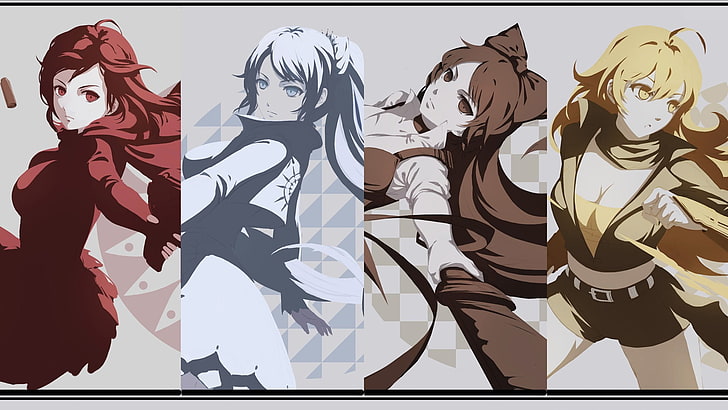 four women anime characters, anime, RWBY, Ruby Rose (character), Yang Xiao Long, Blake Belladonna, Weiss Schnee, HD wallpaper