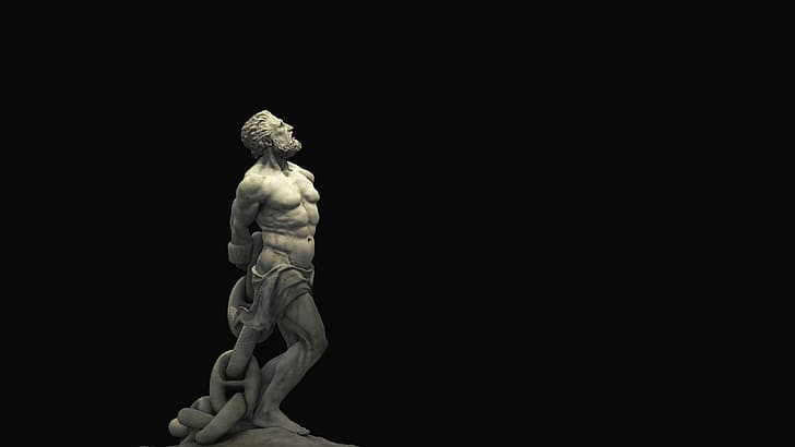 statue, sculpture, fond noir, philosophie, enchaîné, ininterrompu, закованный в цепи, несломленный, Fond d'écran HD
