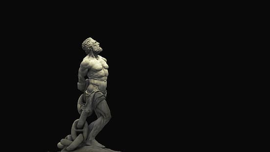 statua, scultura, sfondo nero, filosofia, incatenato, ininterrotto, закованный в цепи, несломленный, Sfondo HD HD wallpaper