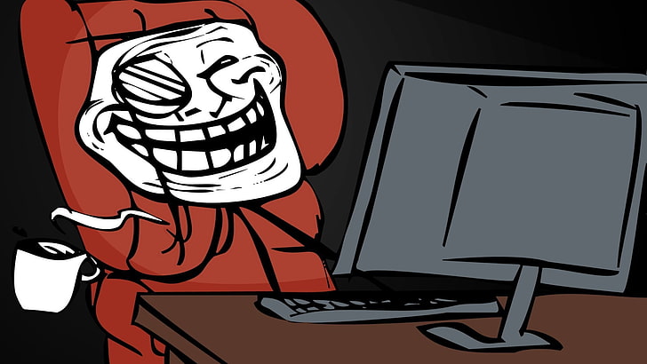 troll using computer meme illustration, troll face, minimalism, memes, HD wallpaper