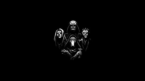 illustrazione di quattro action figure, sfondo di Star Wars Darth Vader e Darth Maul, Star Wars, Darth Vader, Darth Sidious, Darth Maul, Kylo Ren, Queen, Sfondo HD HD wallpaper