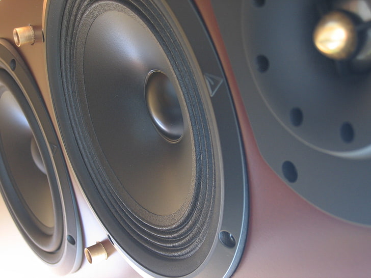 black speakers, sound, music, audio, speakers, HD wallpaper