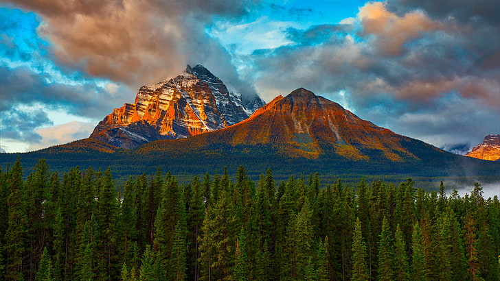 kanadyjskie góry, pustynia, niebo, góra, park narodowy Banff, park narodowy, góra świątyni, pasmo górskie, chmura, Kanada, drzewo, Tapety HD