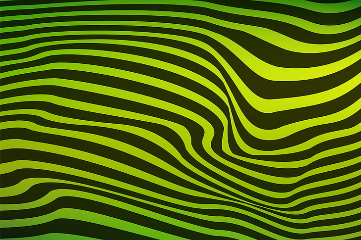 green and black striped wallpaper, lines, wavy, stripes, black, green, HD wallpaper