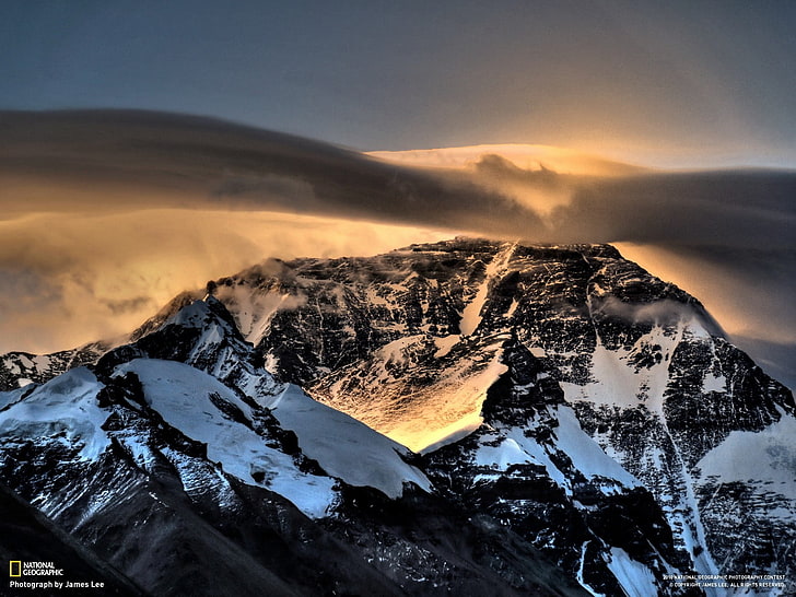 lukisan abstrak putih dan hitam, alam, lanskap, Gunung Everest, pegunungan, Wallpaper HD