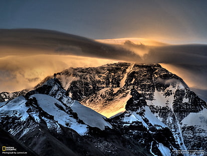 черно-белая абстрактная живопись, природа, пейзаж, гора Эверест, горы, HD обои HD wallpaper