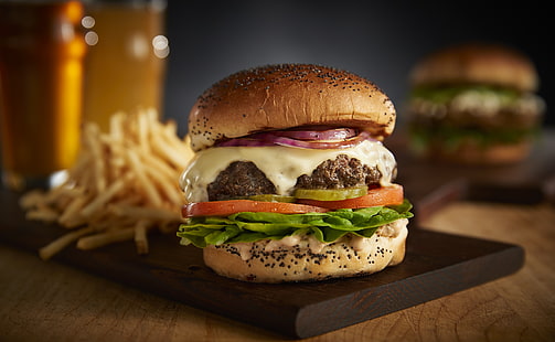burger, dinner, food, hamburger, lunch, meal, meat, sandwich, HD wallpaper HD wallpaper