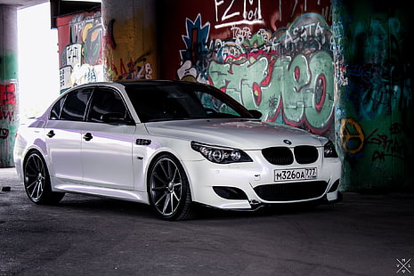 berline BMW blanche, BMW, E60, m5, Fond d'écran HD HD wallpaper