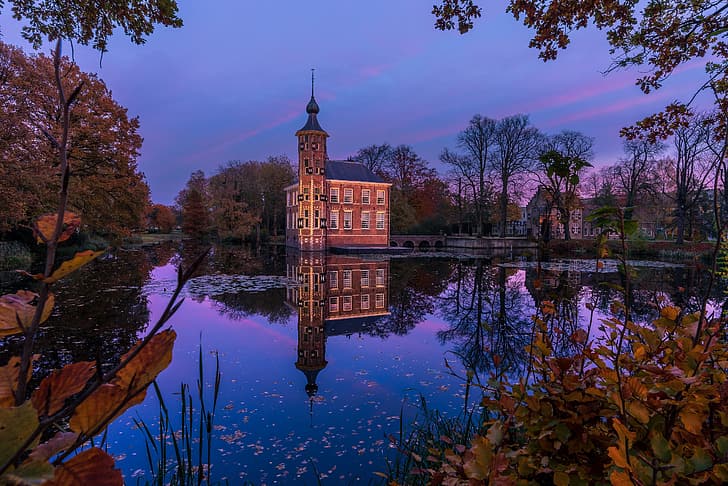 autumn, trees, pond, Park, castle, Netherlands, Breda, Nonsense, Castle Bouvigne, Castle Bovin, HD wallpaper
