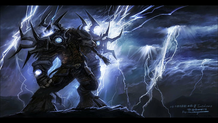 electricity, elemental, games, lightning, shaman, tauren, video, warcraft, world, HD wallpaper