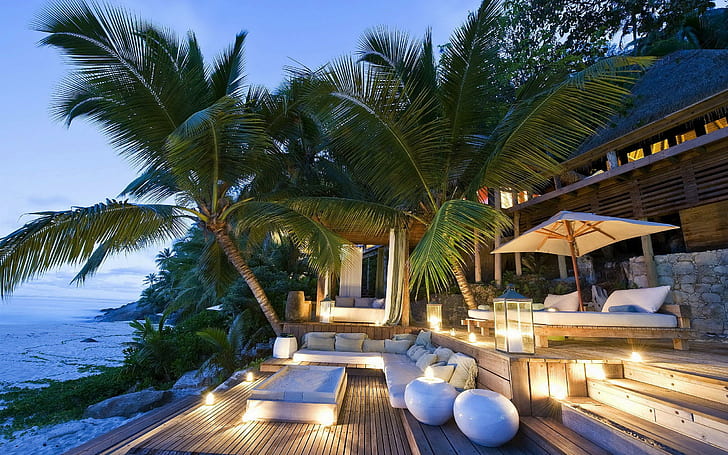 Palm Beach Resort, плаж, природа, палма, курорт, HD тапет