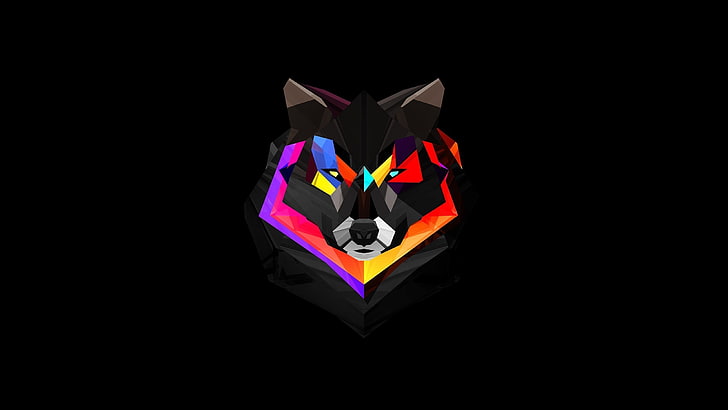 grafis serigala hitam dan beraneka warna, abstrak, serigala, Wallpaper HD