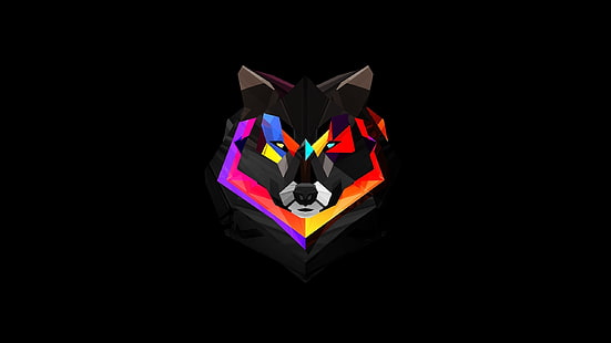 grafis serigala hitam dan beraneka warna, abstrak, serigala, Wallpaper HD HD wallpaper