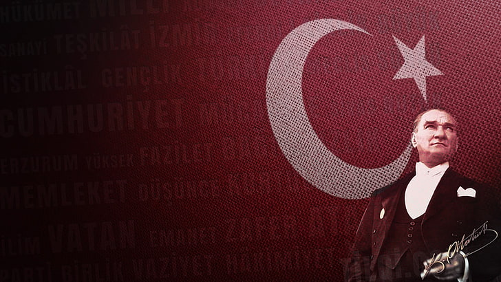 남자 검은 양복, 무스타파 케말 아타튀르크, 깃발, 터키, 터키어, HD 배경 화면