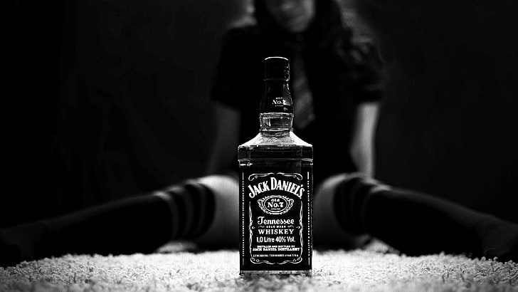 Bouteille de whisky Jack Daniel's, blanc, noir, Jack Daniel's, alcool, Fond d'écran HD