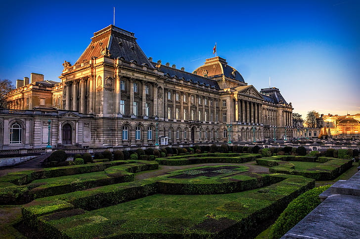 the sky, the sun, design, lawn, Belgium, Brussels, the bushes, Palace, Royal Palace, HD wallpaper