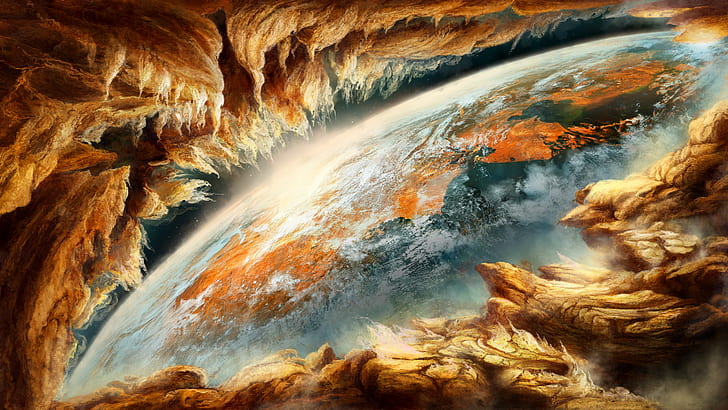 seni ruang angkasa, planet, bumi, seni fantasi, artistik, karya seni, seni, 8k uhd, Wallpaper HD