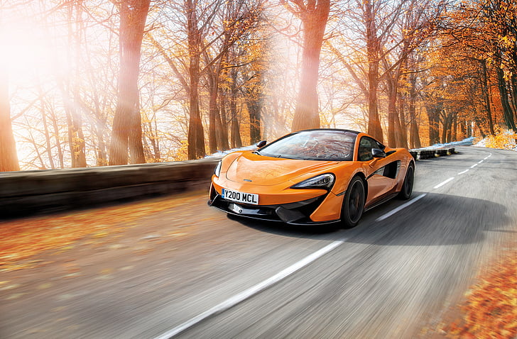 foto mobil oranye mewah pada siang hari, McLaren 570S, ban musim dingin Pirelli MC Sottozero 3, 4K, Wallpaper HD