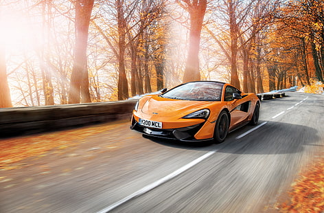 оранжевая роскошная машина фото в дневное время, McLaren 570S, Pirelli MC Sottozero 3 зимняя резина, 4K, HD обои HD wallpaper
