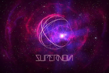 Supernova-logotyp, supernova, TylerCreatesWorlds, rymd, typografi, rymdkonst, nebulosa, strimmor, konstverk, abstrakt, explosion, stjärnor, HD tapet HD wallpaper