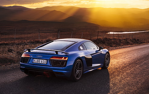 สีน้ำเงิน Audi R8 coupe, audi, r8, v10, สีน้ำเงิน, มุมมองด้านข้าง, วอลล์เปเปอร์ HD HD wallpaper