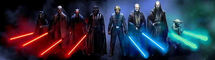 Gwiezdne Wojny, Hrabia Dooku, Darth Maul, Darth Vader, Cesarz Palpatine, Jedi, Lightsaber, Obi-Wan Kenobi, Qui-gon Jinn, Sith (Star Wars), Yoda, Tapety HD