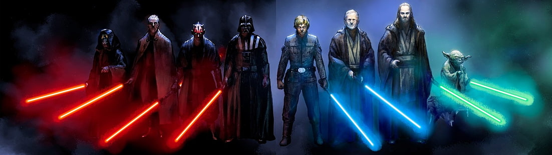 Star Wars, Conte Dooku, Darth Maul, Darth Vader, Imperatore Palpatine, Jedi, Spada laser, Obi-Wan Kenobi, Qui-gon Jinn, Sith (Star Wars), Yoda, Sfondo HD HD wallpaper