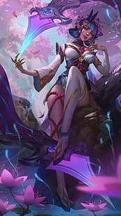  Lejia Chan, drawing, women, League of Legends, Evelynn (League of Legends), spirit blossom, ropes, dress, fantasy art, purple, pink, HD wallpaper HD wallpaper