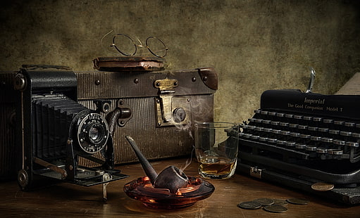 czarna maszyna do pisania, tuba, aparat, maszyna do pisania, Tapety HD HD wallpaper