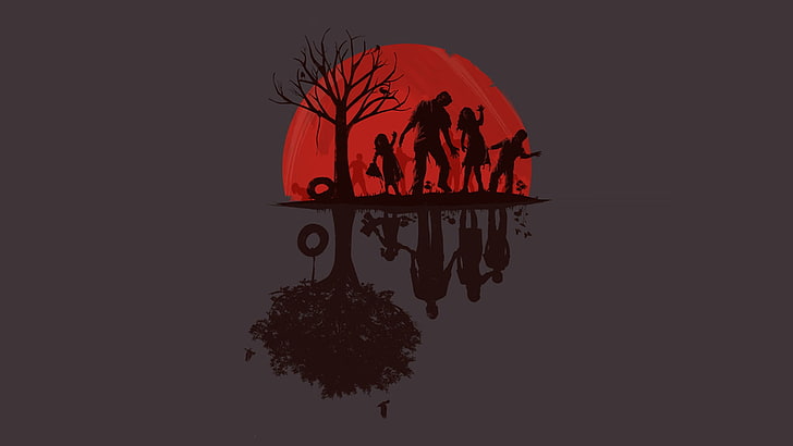 logo illustration zombie, zombies, gris, minimalisme, art numérique, silhouette, Fond d'écran HD
