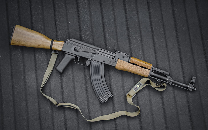 black and brown AK rifle, weapons, machine, Kalashnikov, Kalash, AK-47, HD wallpaper