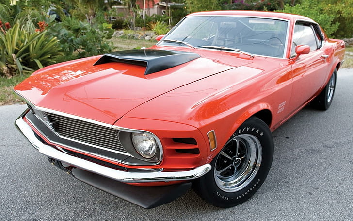 1970 Ford Mustang Boss 429, orange car, cars, 1920x1200, ford, ford mustang, HD wallpaper