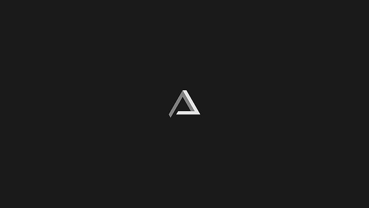 grå triangel logotyp, geometri, minimalism, Penrose triangel, digital konst, konstverk, svartvit, HD tapet
